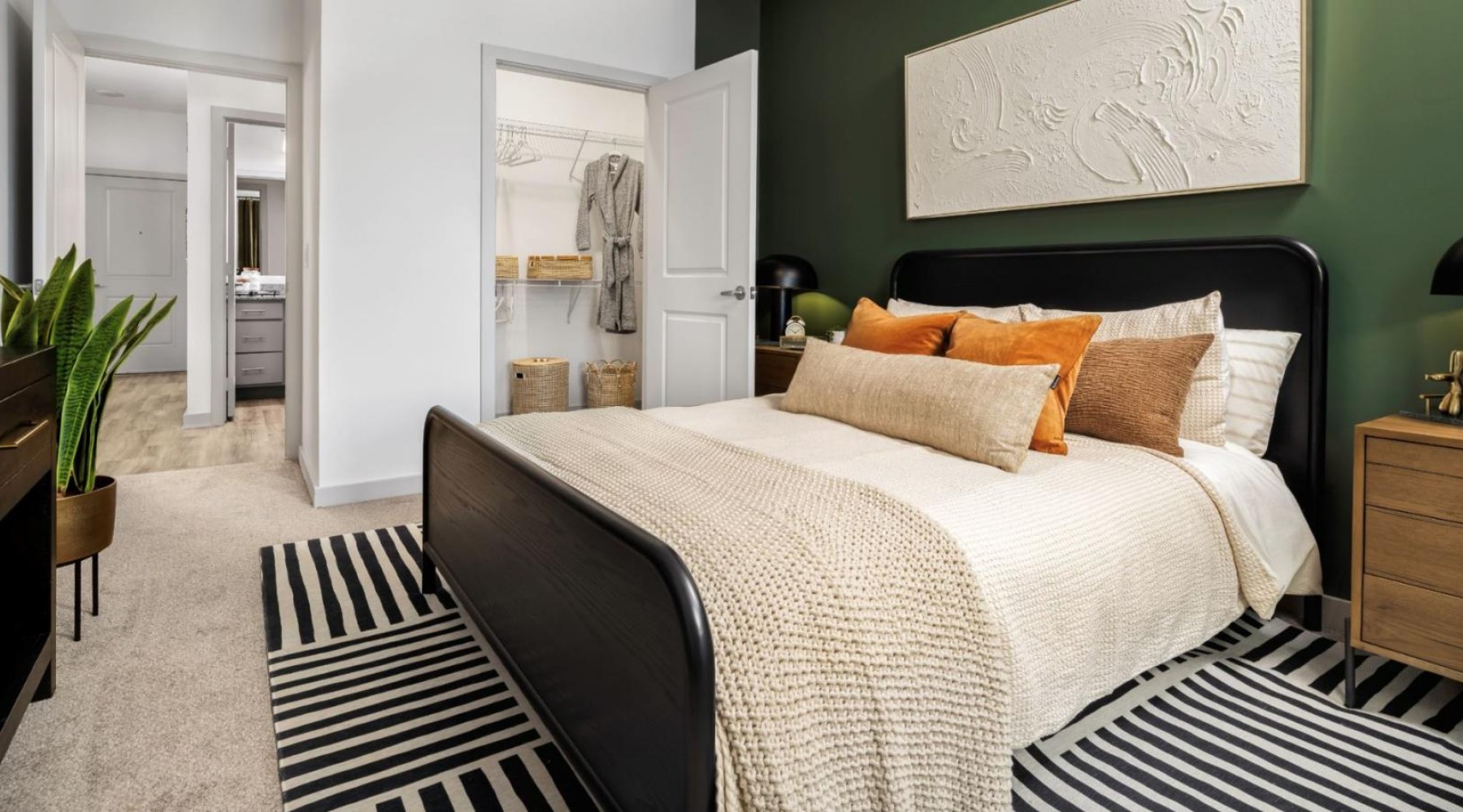 a bedroom with a large bed