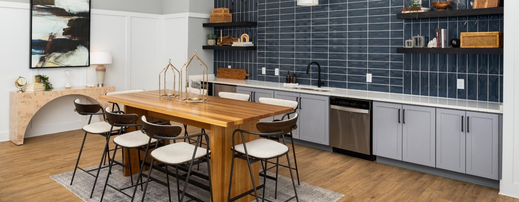 dining table and kitchen in clubhouse