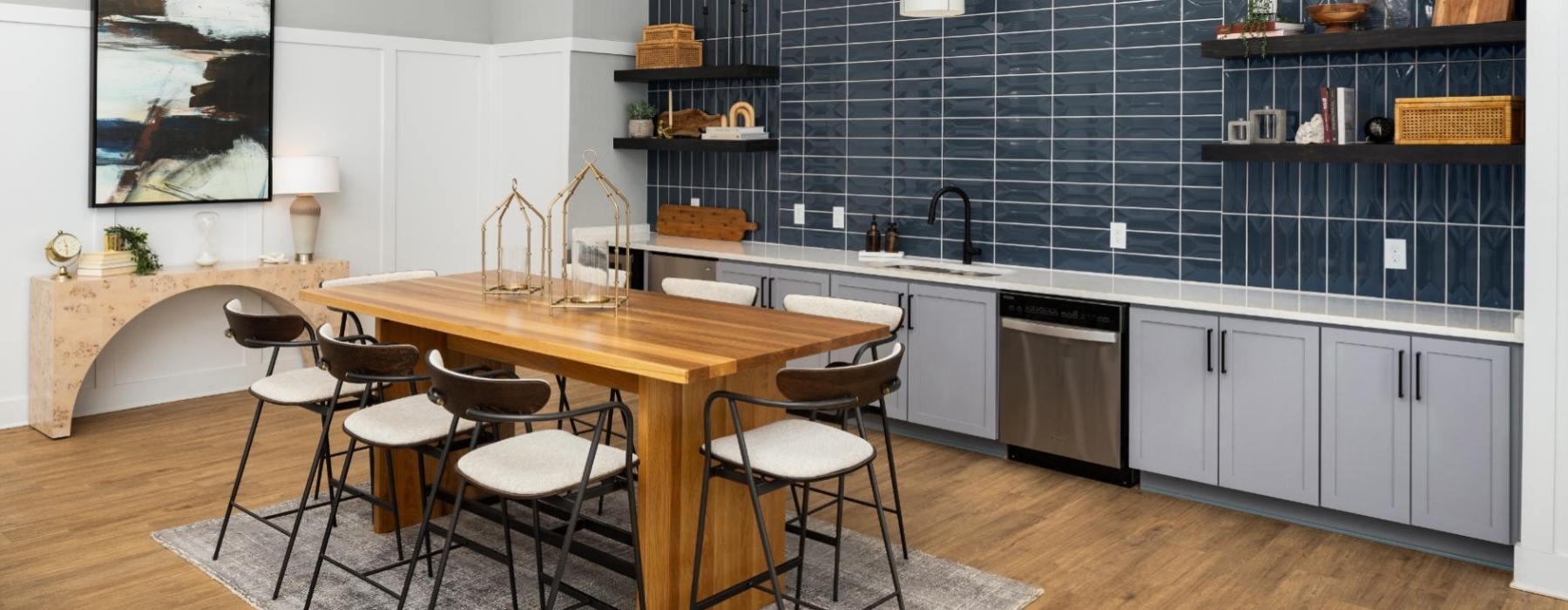 dining table and kitchen in clubhouse
