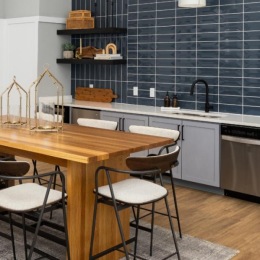 dining table and kitchen in clubhouse