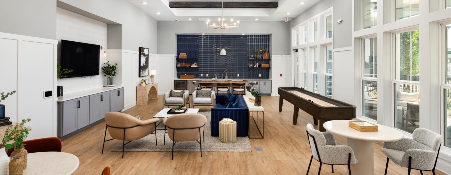 spacious clubhouse with large windows